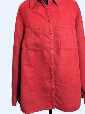 Vintage Red Faux-Suede Button Up Shirt